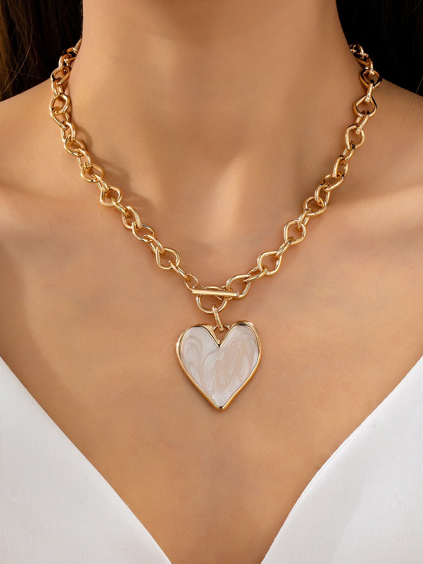 Inlay Heart Toggle Necklace