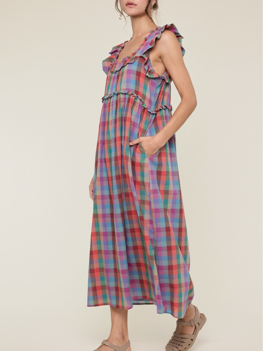 jane plaid midi dress