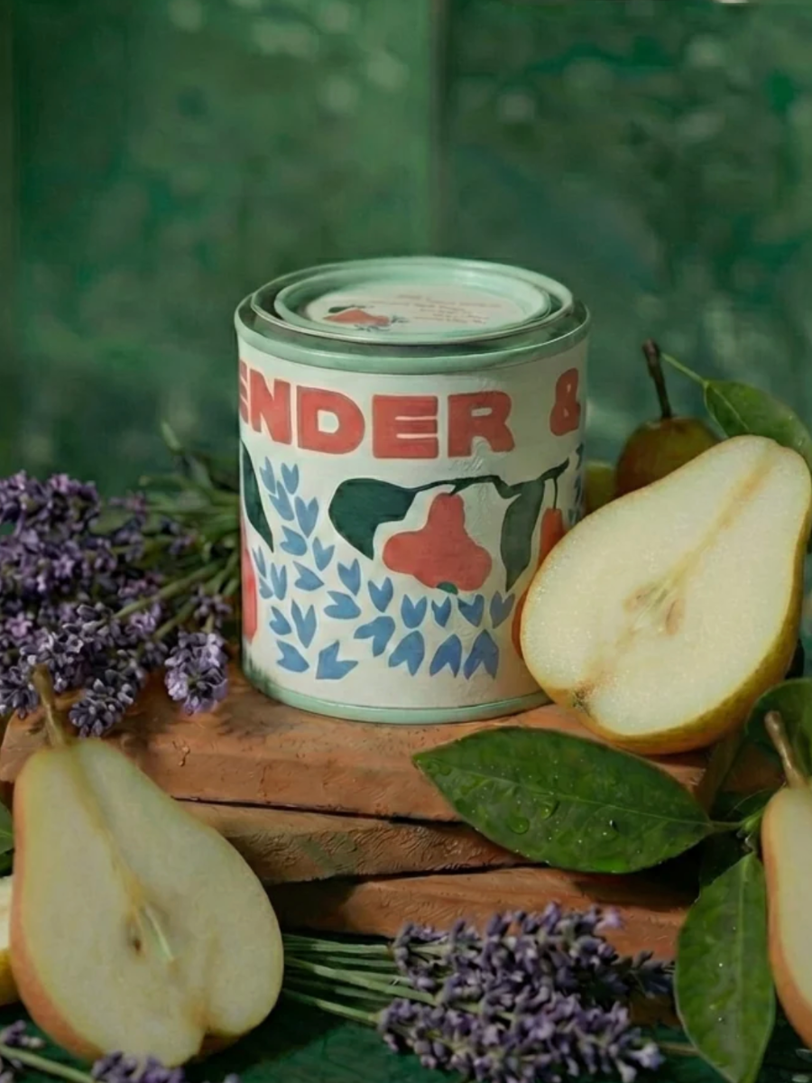 lavender + pear market tin candle