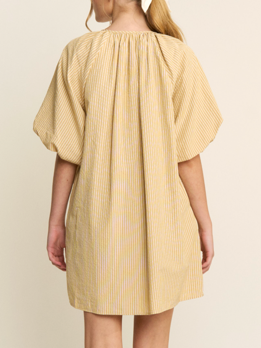 lemon striped button down mini dress