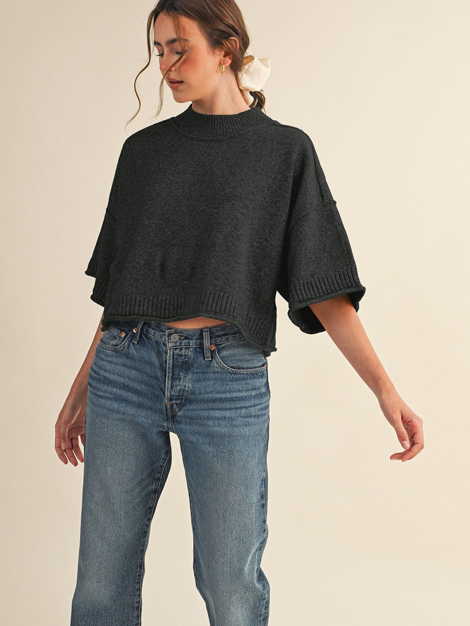 Black Kayla Slouchy Sweater Top