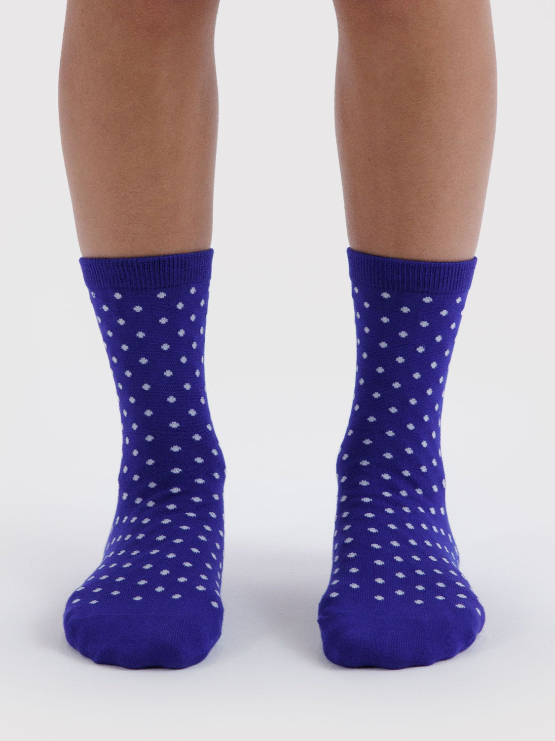 Micro Blue and White Polka Dot Crew Socks
