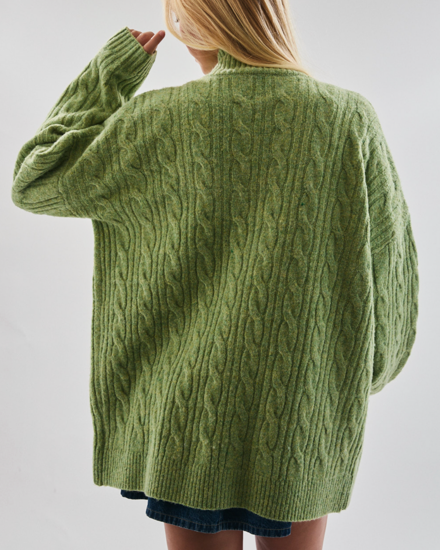 olive cable knit zipper sweater
