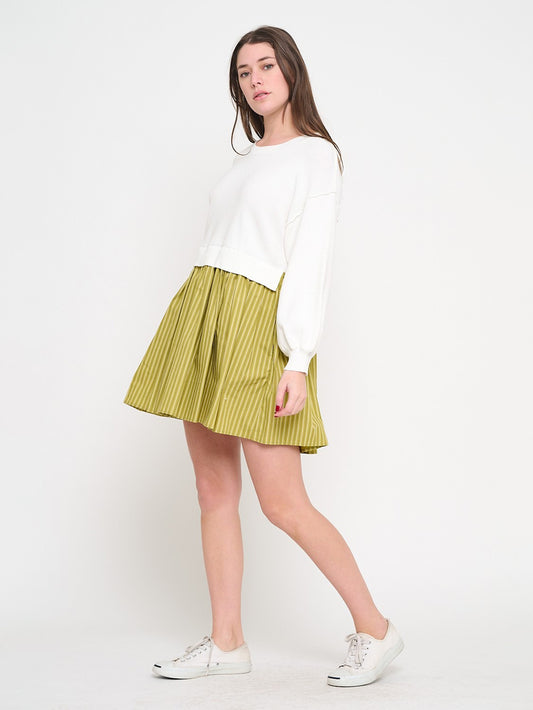 Olive Stipe Poplin Sweater Dress