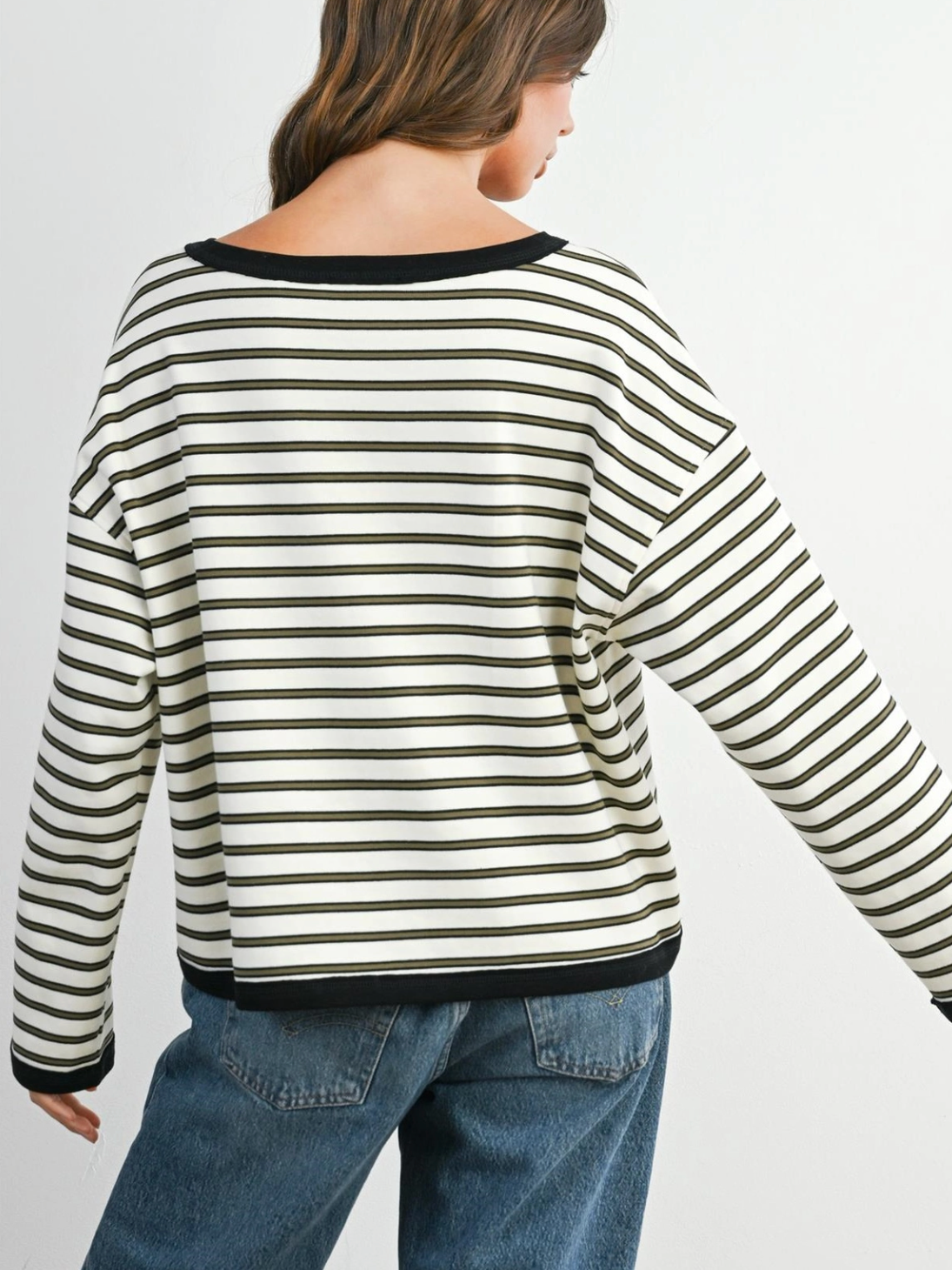 olive striped long sleeve top
