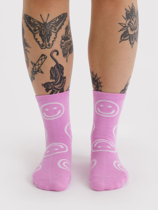 Pink Happy Crew Socks