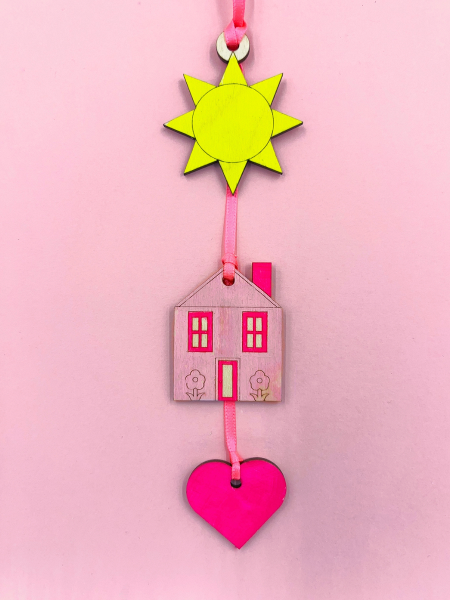 pink house wooden ornament