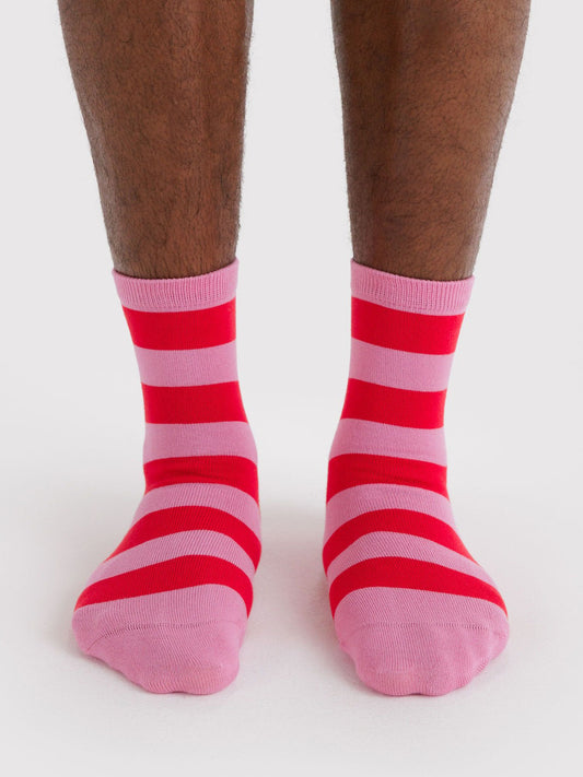 Pink Stripe Crew Socks