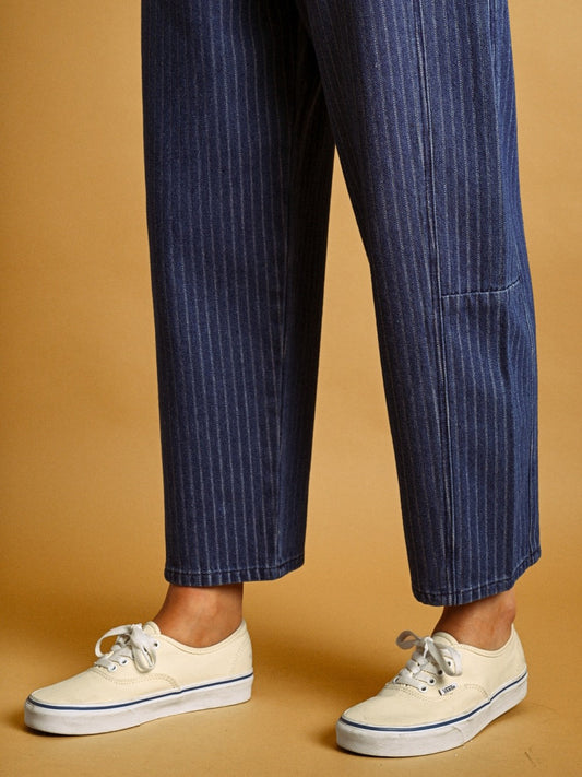 Pinstripe Denim Barrel Jeans