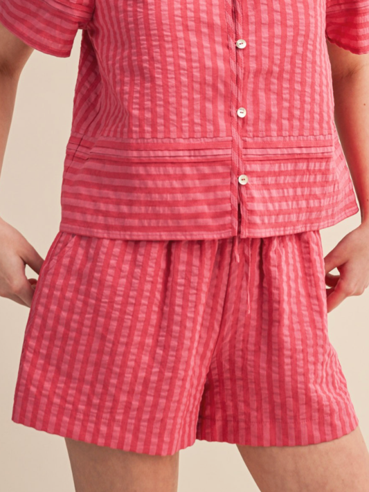 raspberry striped shorts