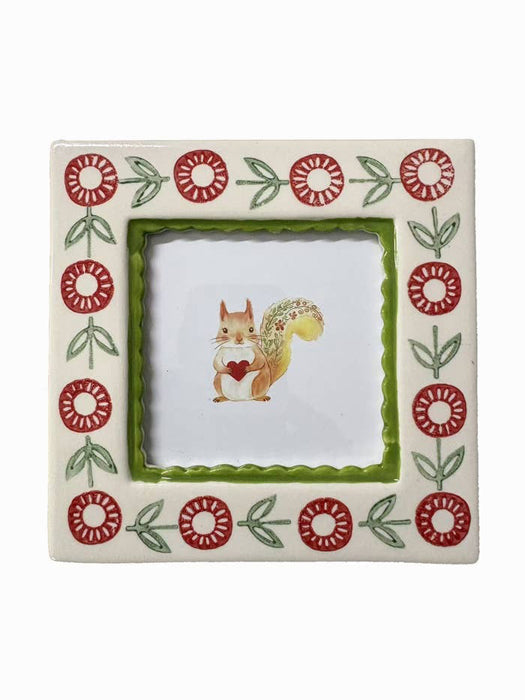 Red Flowers Hand-Painted Ceramic Frame