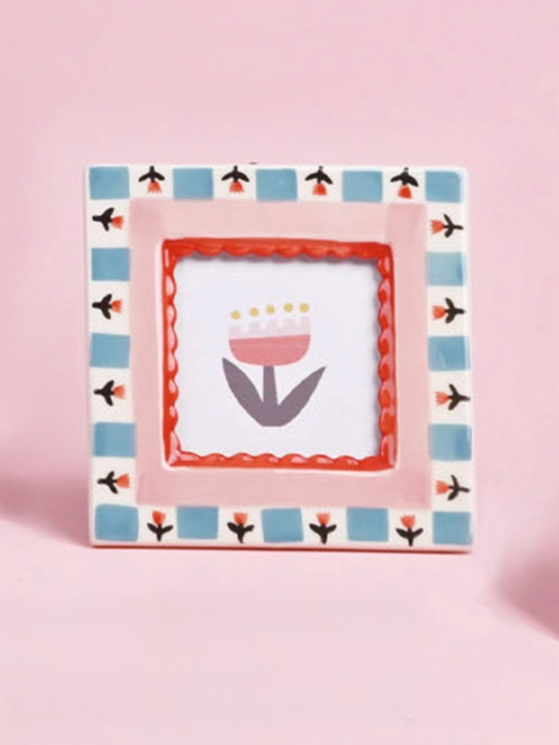 red flowers hand-painted ceramic frame