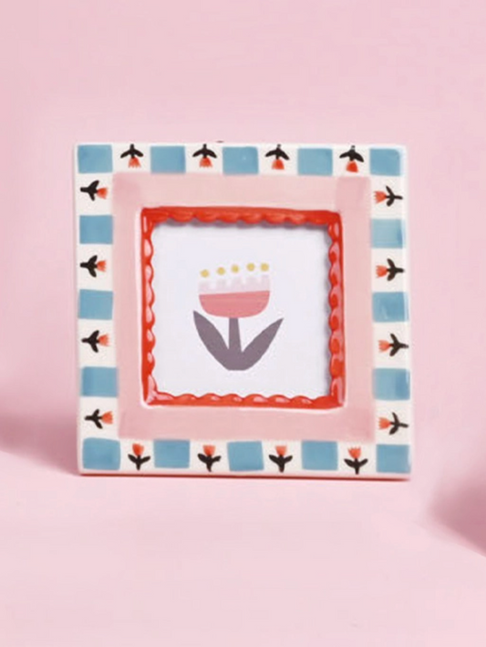 red flowers hand-painted ceramic frame