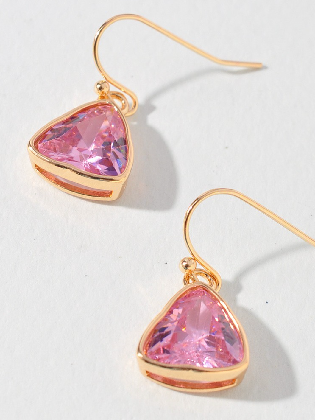 rose quartz triangle dangly earrings