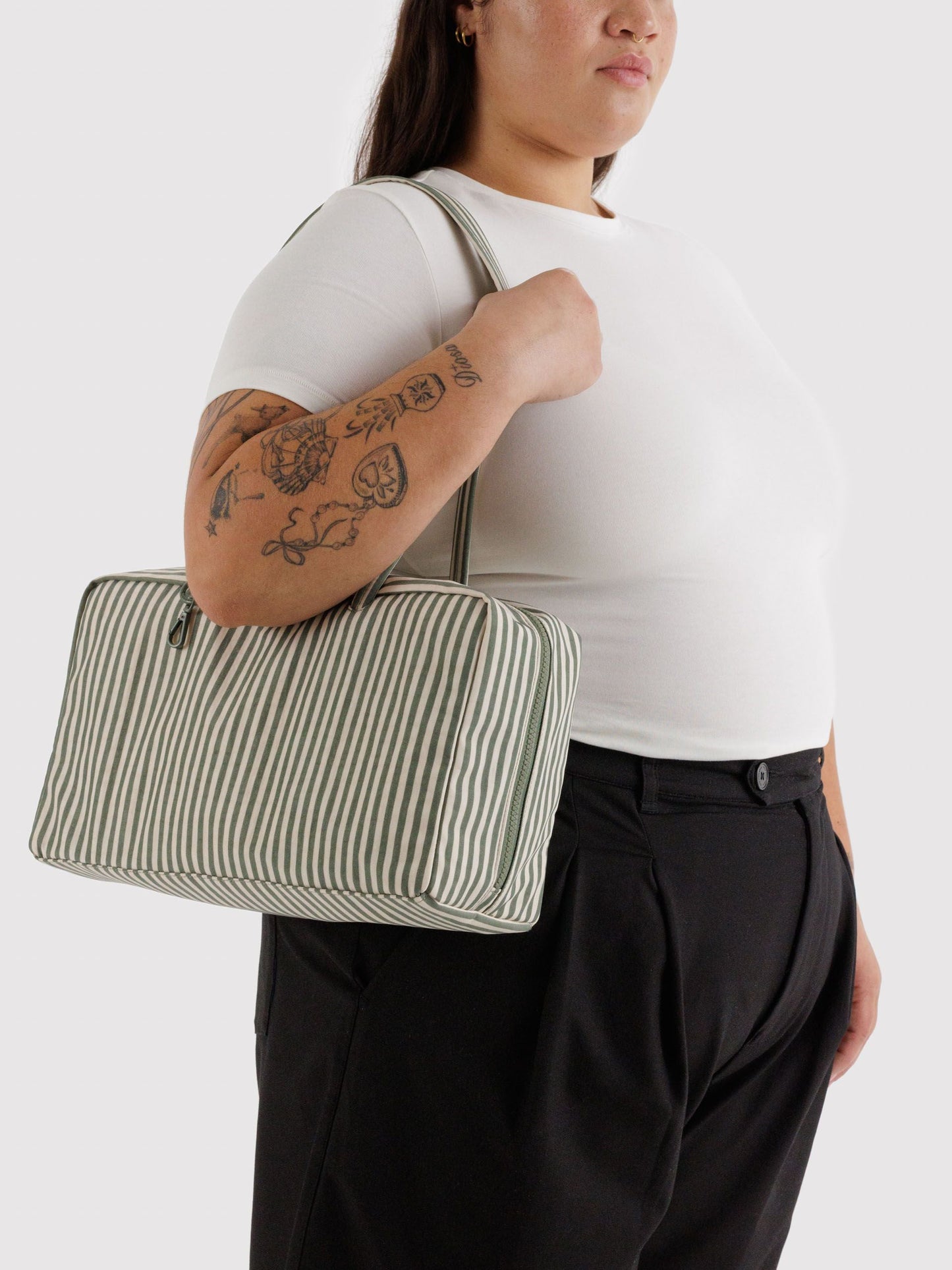 Sage Stripe Medium Nylon Bowler Bag