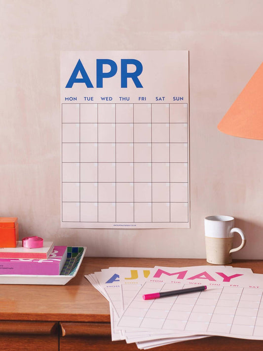 Simply Bright Monthly Undated A3 Wall Calendar