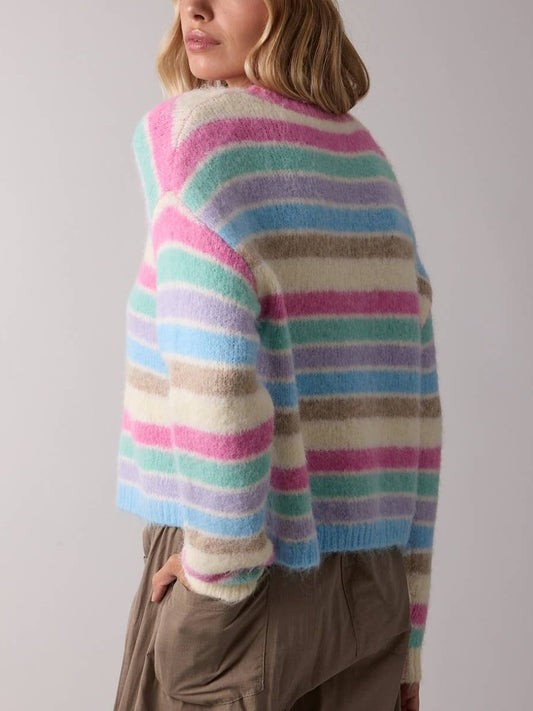 Stephanie Pastel Stripe Brushed Sweater