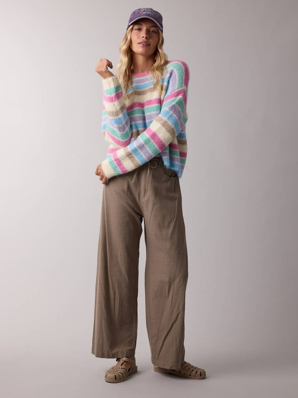 Stephanie Pastel Stripe Brushed Sweater