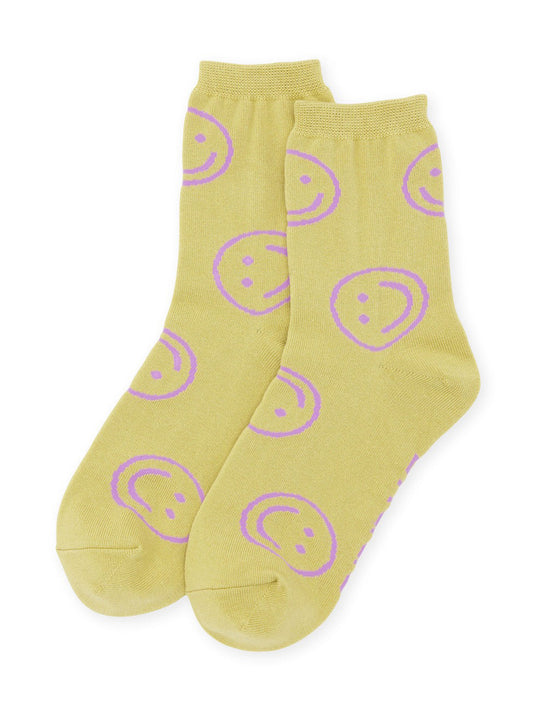 Straw Happy Crew Socks