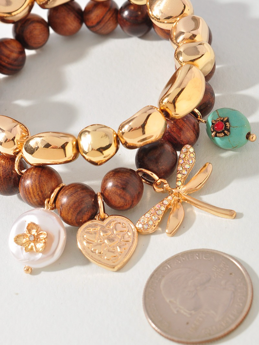 wooden dragonfly beaded bracelet