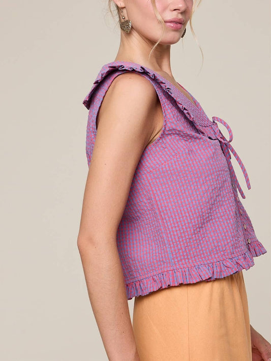 Yara Ruffled Plaid Blouse