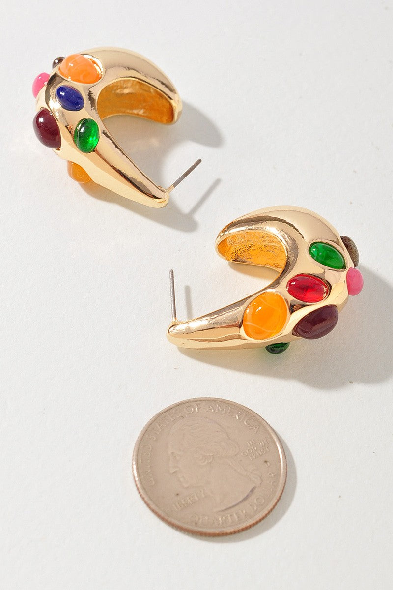 Multi Beaded Teardrop Dome Earrings