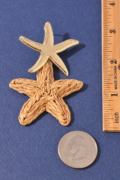 Khaki Raffia Starfish Earrings