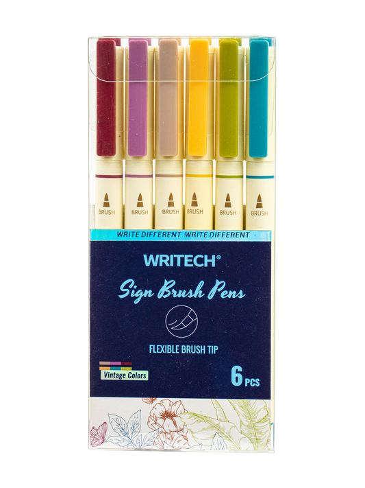 Vintage Colors Sign Brush Pen 6pcs Set