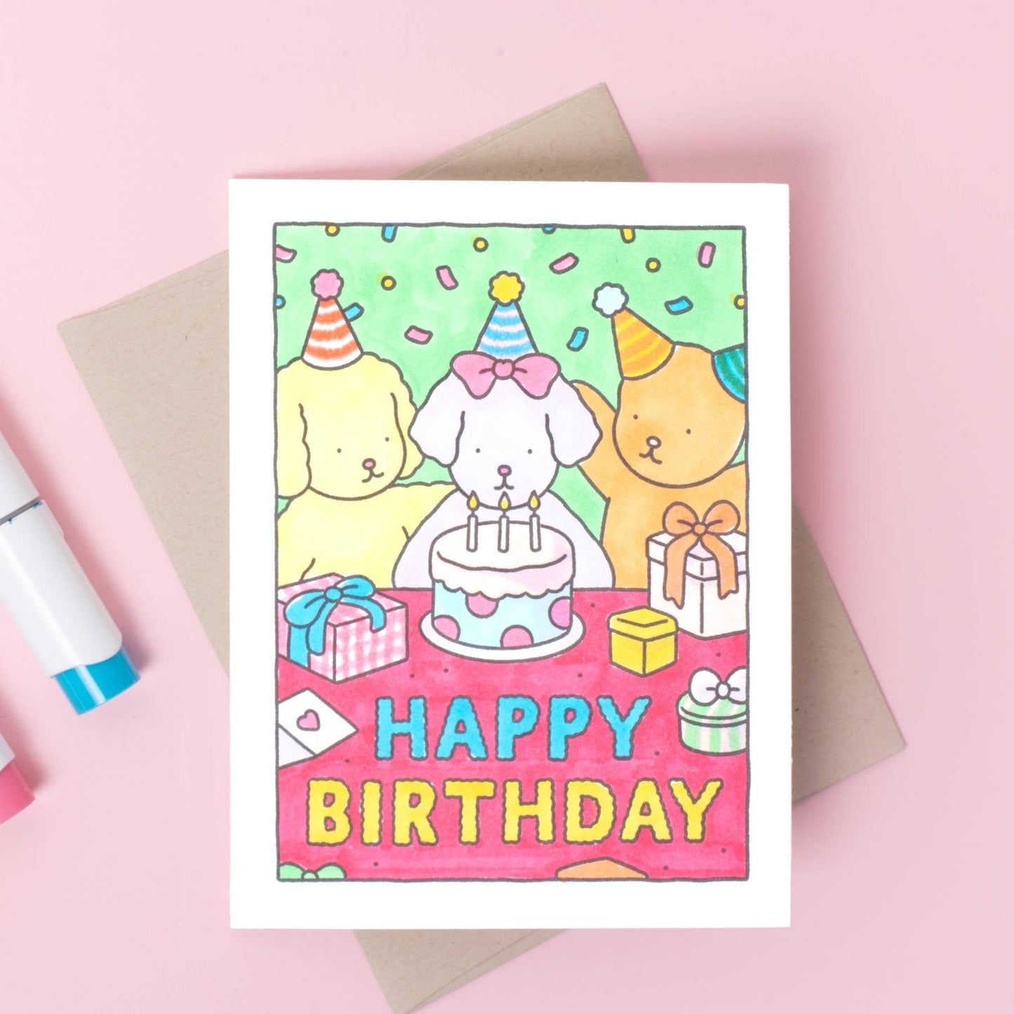 Happy Birthday Cake Party DIY Coloring Card