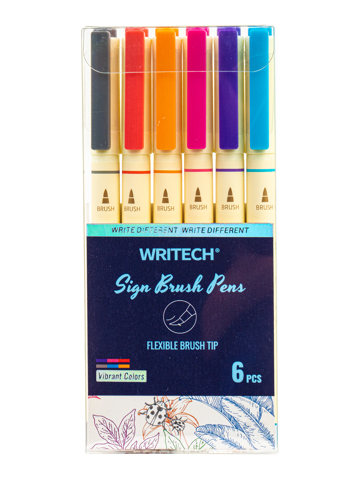 Vibrant Colors Sign Brush Pen 6pcs Set