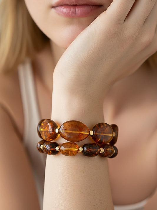 Amber Resin Bead Stretch Bracelet