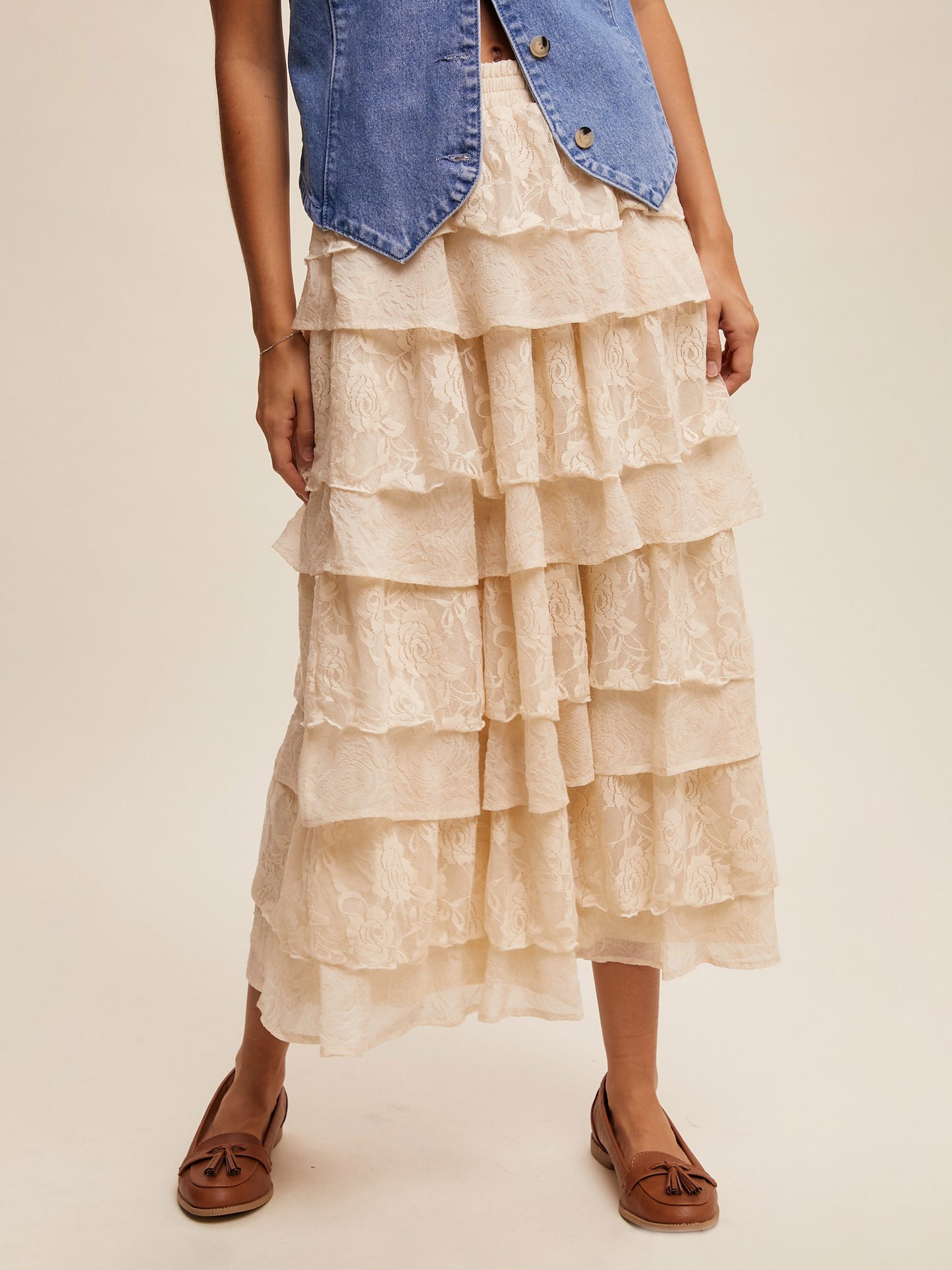 Annie Tiered Ruffle Lace Maxi Skirt