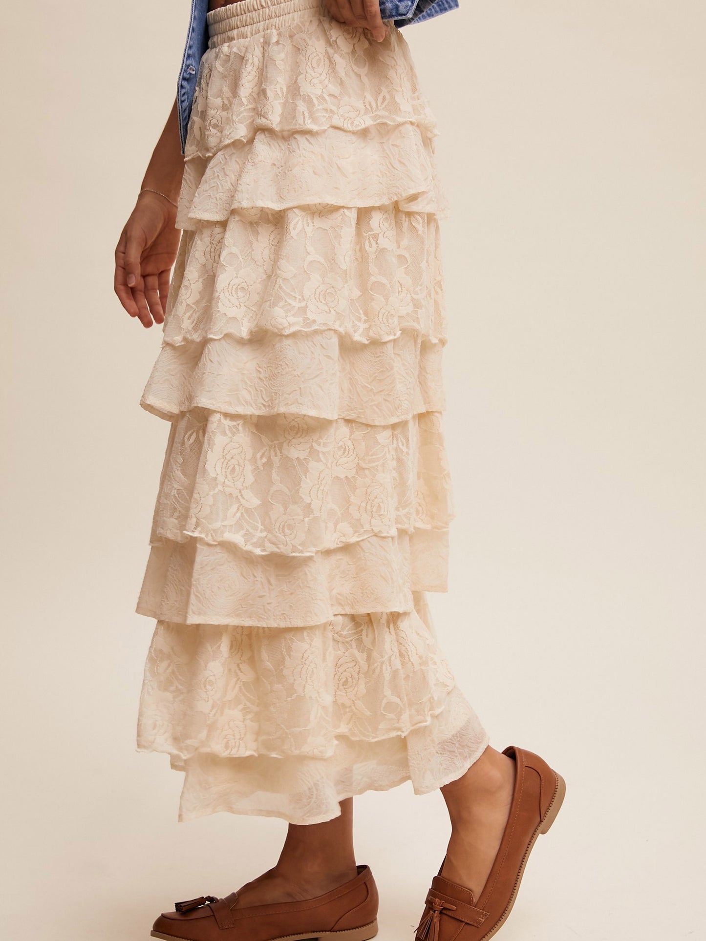 Annie Tiered Ruffle Lace Maxi Skirt