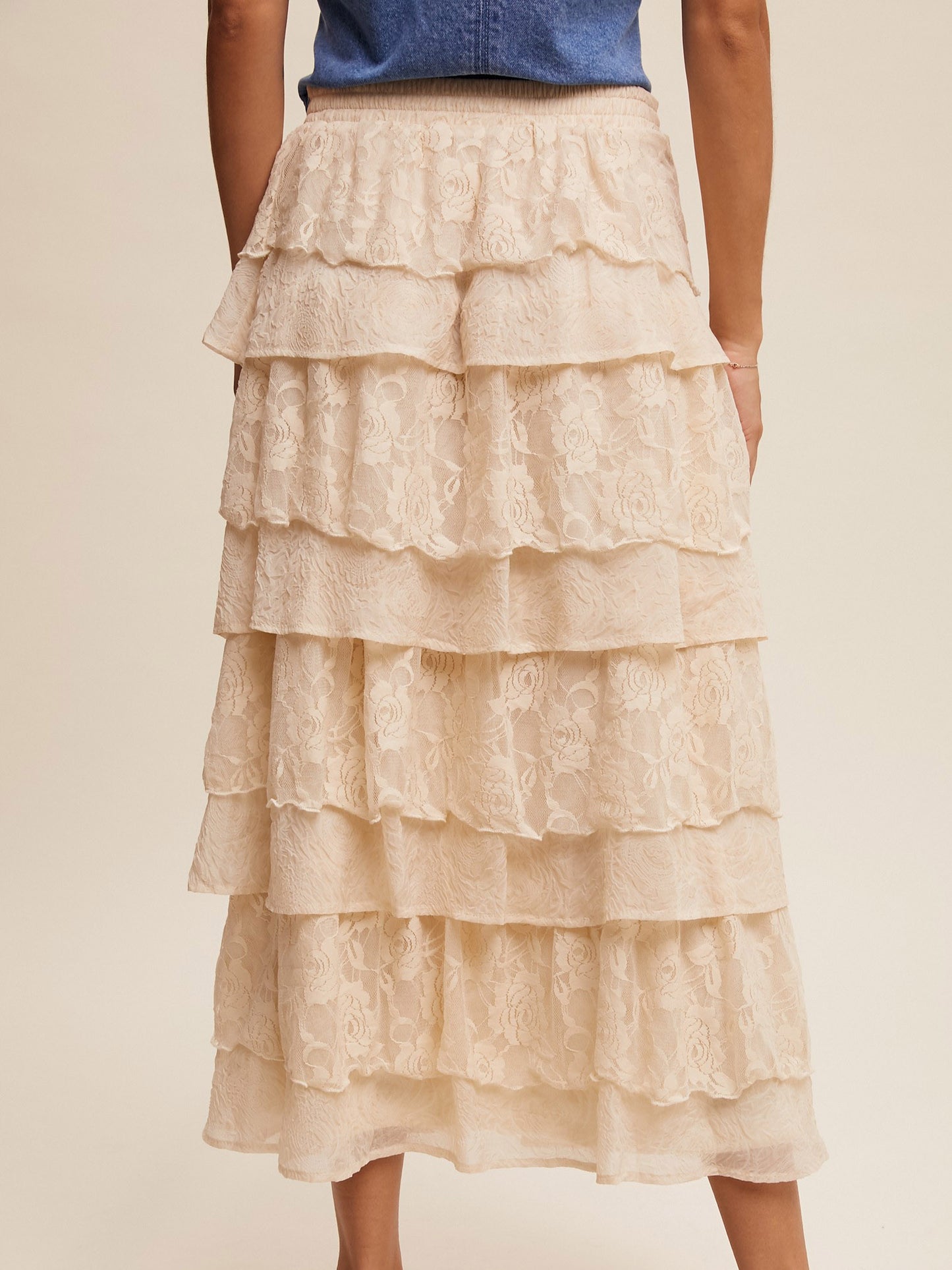 Annie Tiered Ruffle Lace Maxi Skirt