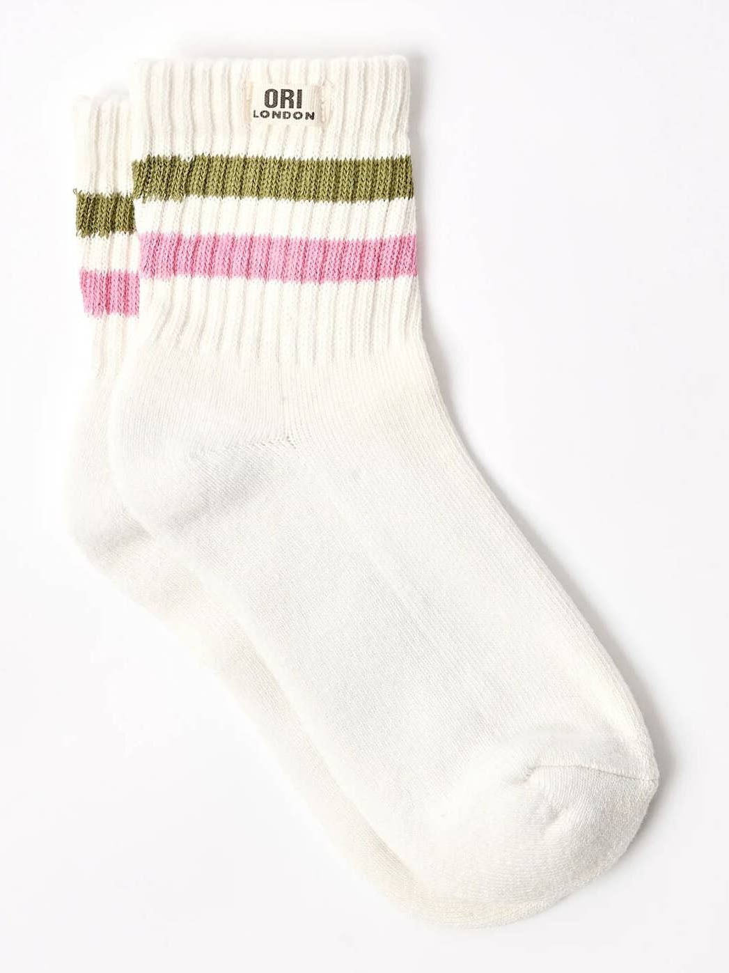 Avocado/Pink Carnation Windsor Stripe Crew Socks