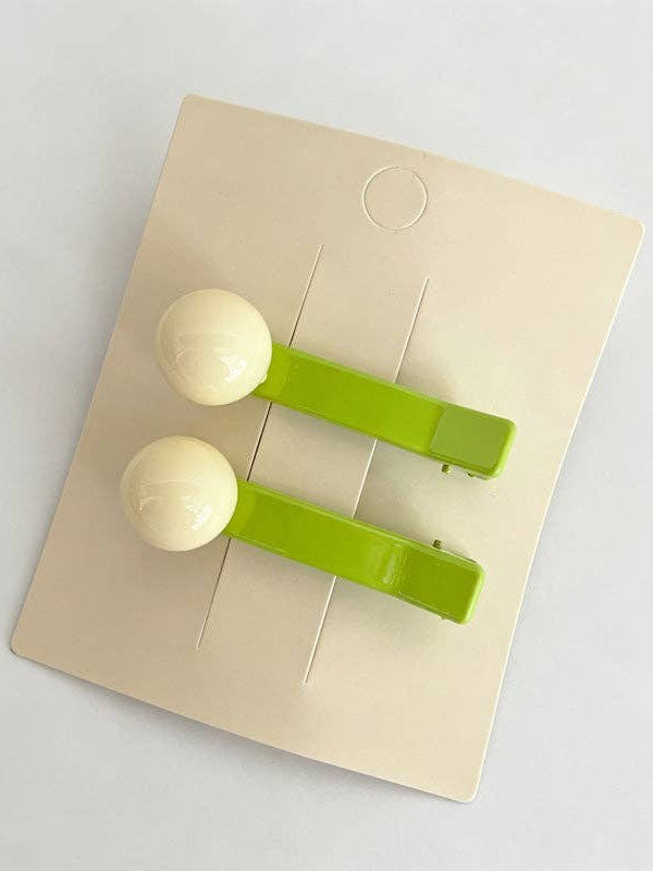 Beige Green Bead Snap Hair Clip