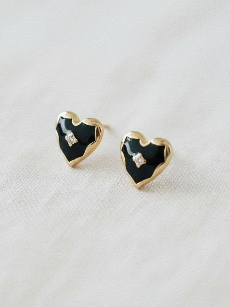 Black Glaze Heart Earrings