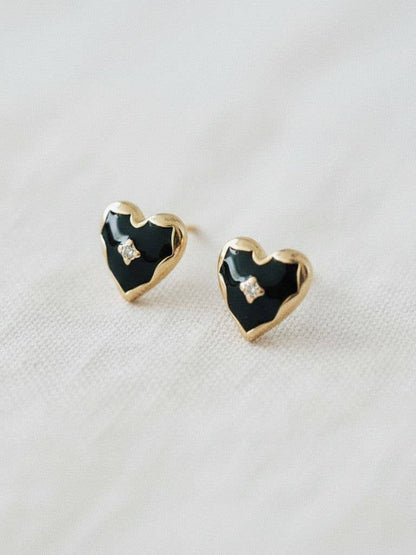 Black Glaze Heart Earrings