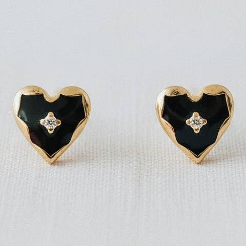 Black Glaze Heart Earrings