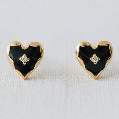Black Glaze Heart Earrings
