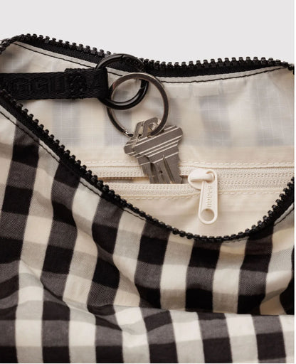 Black and Cream Gingham Small Nylon Crescent Bag