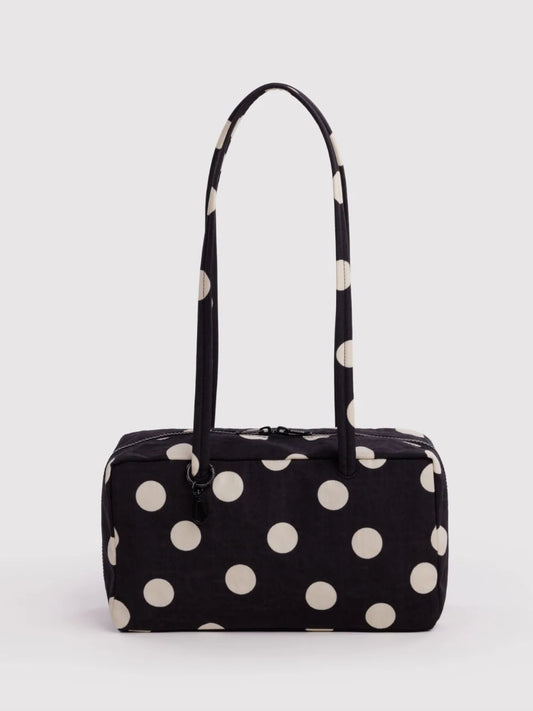 Black and Cream Polka Dot Nylon Bowler Bag