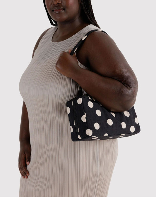 Black and Cream Polka Dot Nylon Bowler Bag
