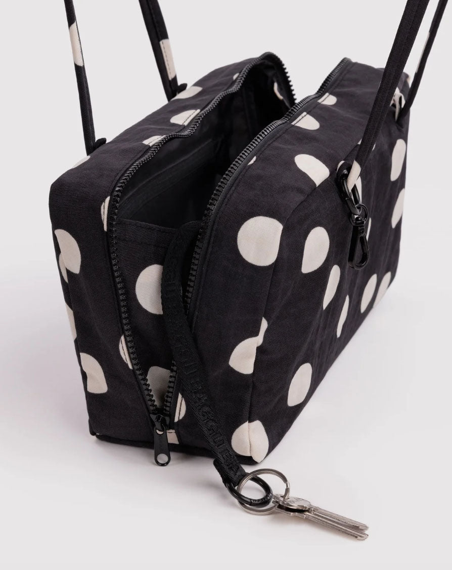 Black and Cream Polka Dot Nylon Bowler Bag