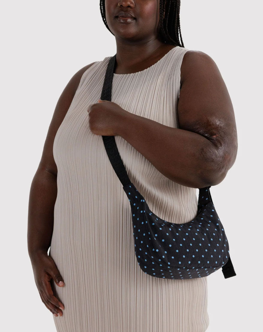 Black and Sky Blue Small Nylon Crescent Bag