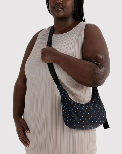 Black and Sky Blue Small Nylon Crescent Bag