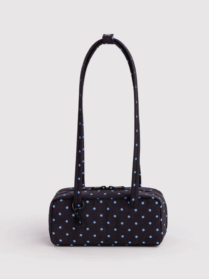 Black and Sky Blue Micro Dot Small Nylon Bowler Bag
