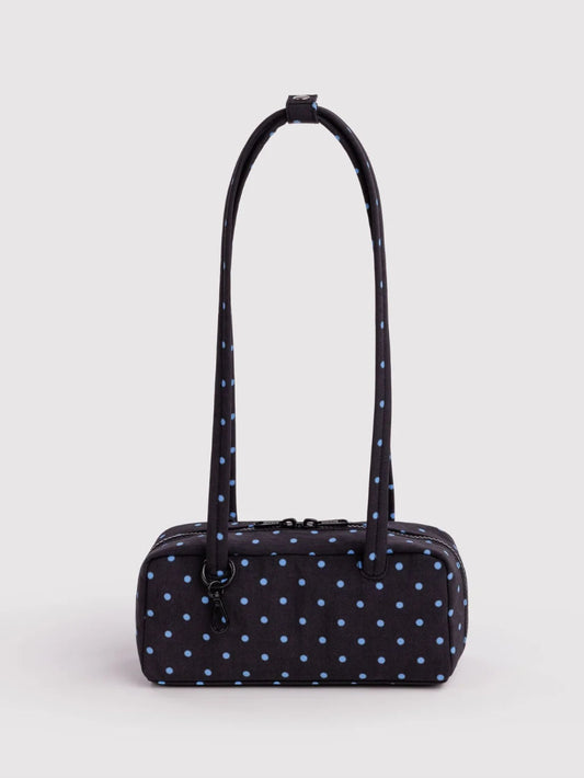 Black and Sky Blue Micro Dot Small Nylon Bowler Bag