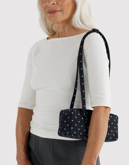 Black and Sky Blue Micro Dot Small Nylon Bowler Bag