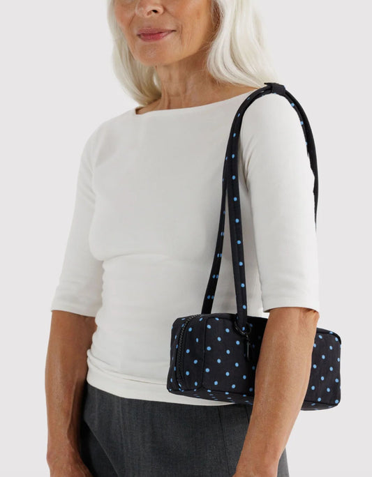 Black and Sky Blue Micro Dot Small Nylon Bowler Bag